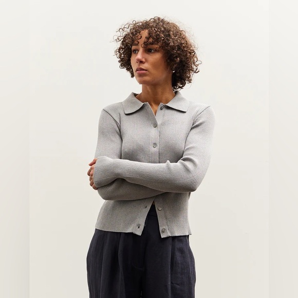 Mijeong Park Ribbed Short Cardigan, Gray - Picture 5 of 5